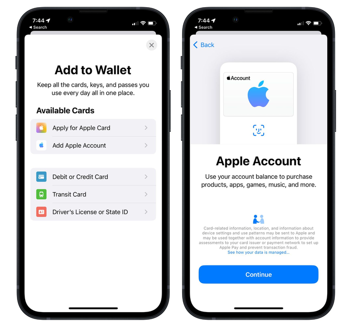 育才镇苹果手机维修分享iOS 15.5钱包App如何添加 Apple 账户 